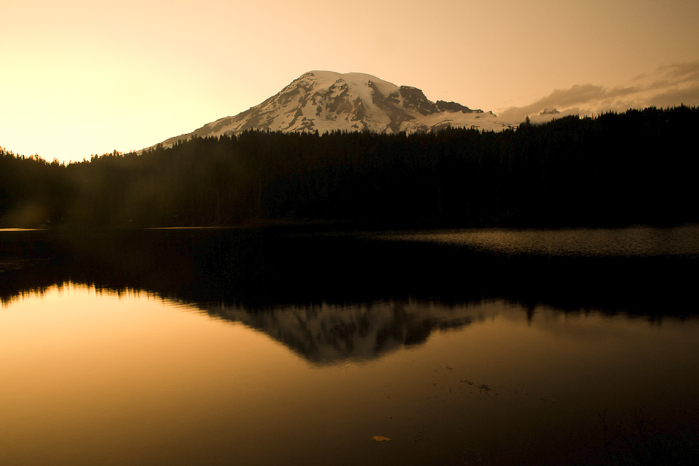 Sunset reflection in mountain lake